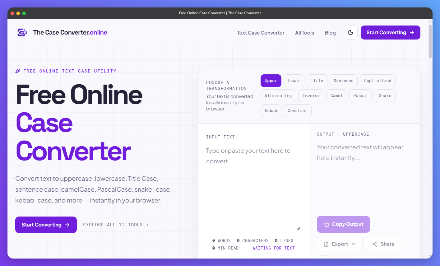 The Case Converter — Utility design mockup
