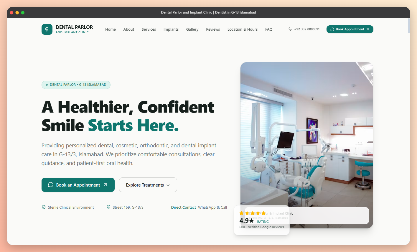 Dental Parlor — Clinic Website design mockup