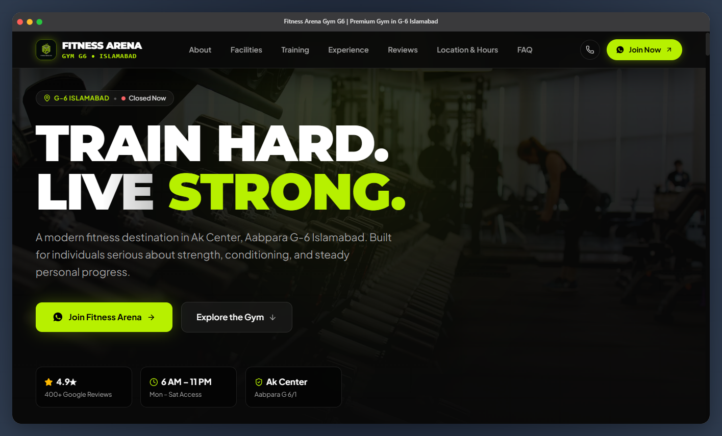 Fitness Arena Gym website preview